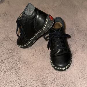 Pom D’api Black Leather Boots with Cute Plaid Detail European Size 26 NWOT